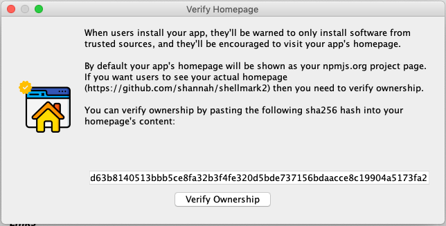 verify homepage dialog