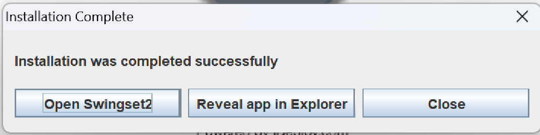 install success dialog