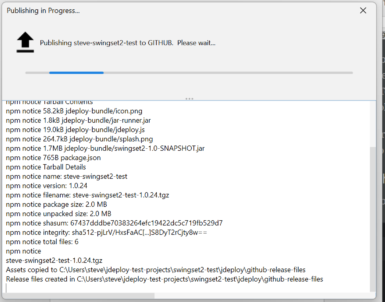 github publish progress dialog