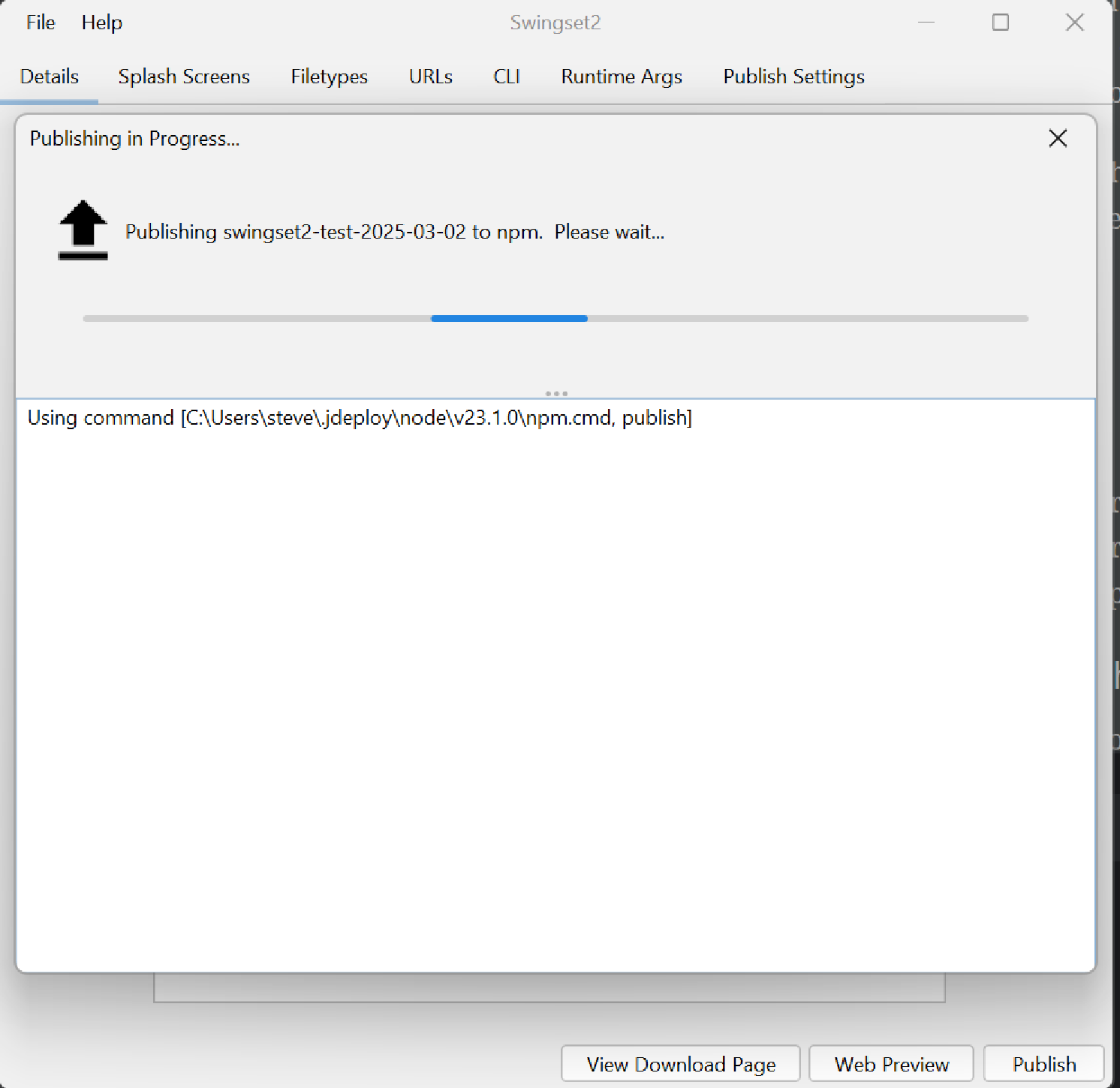 publishing progress dialog