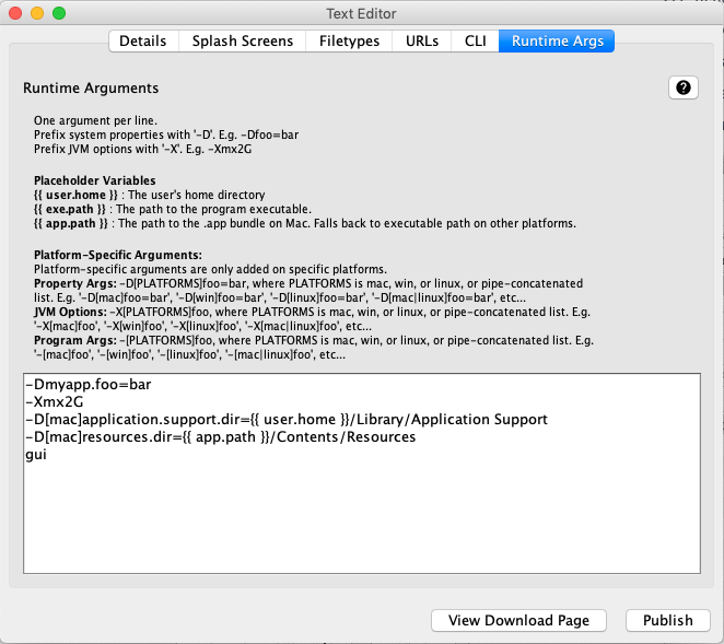 runtimeargs tab